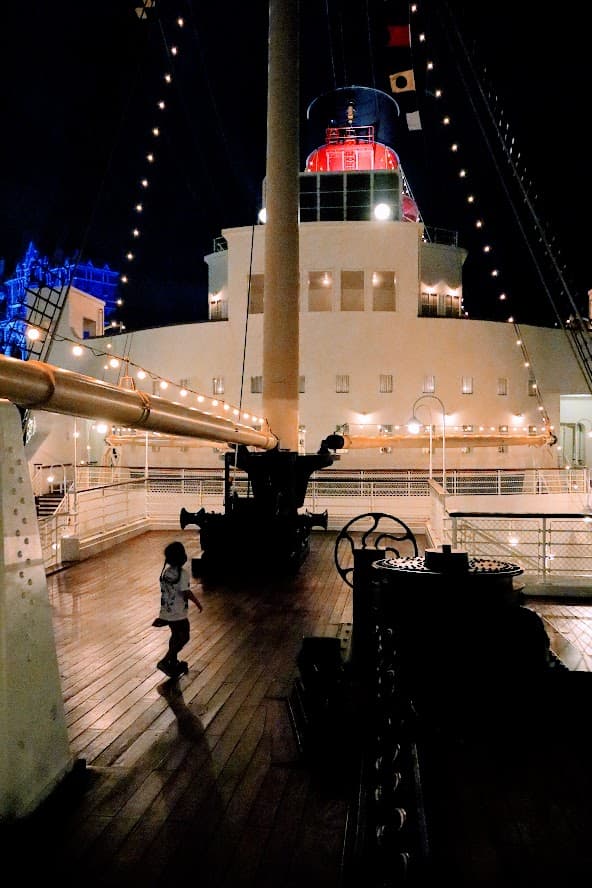S.S. Columbia deck at night