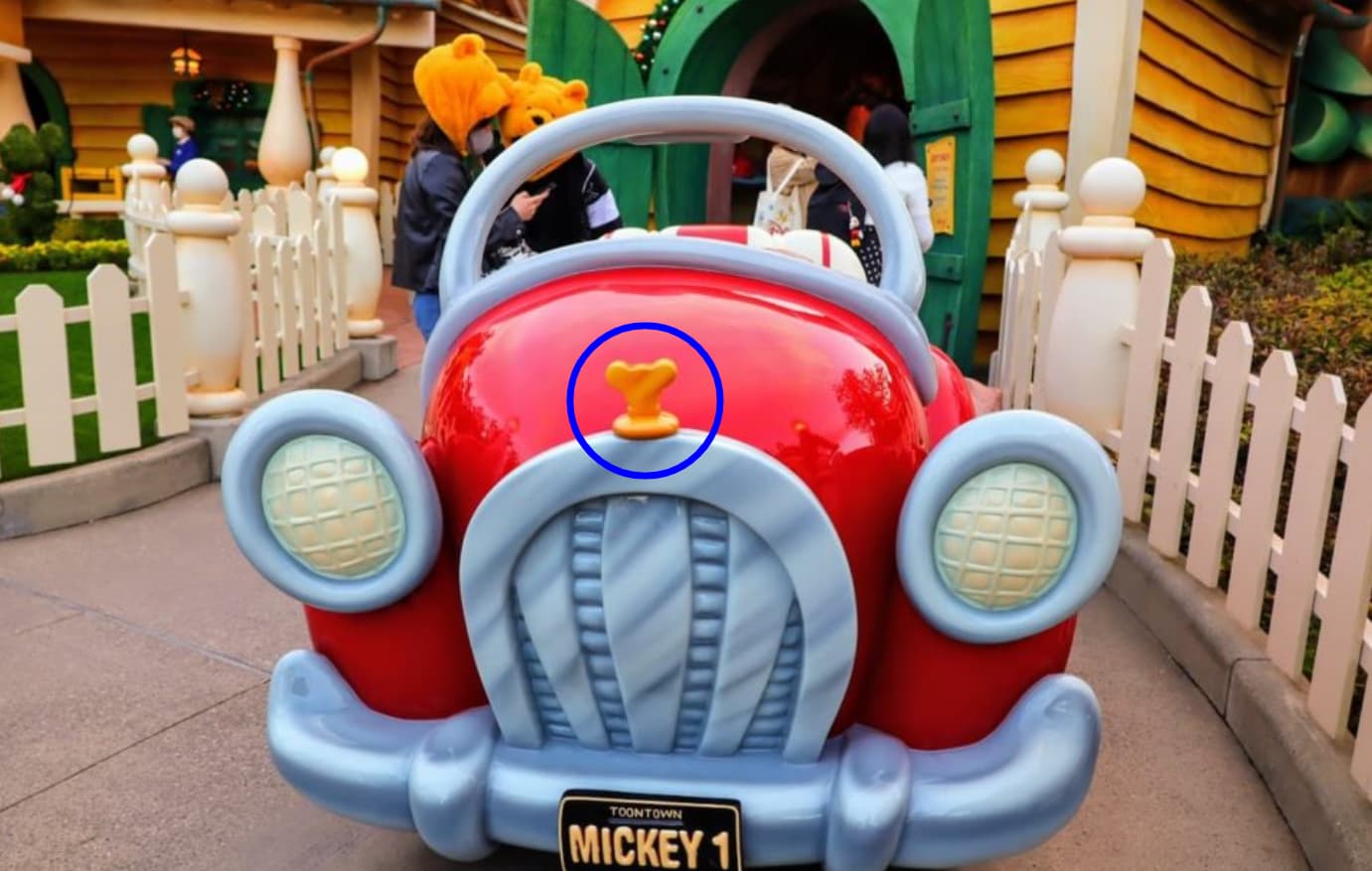 Hidden Mickey on the emblem of the car in front of Mickey's house