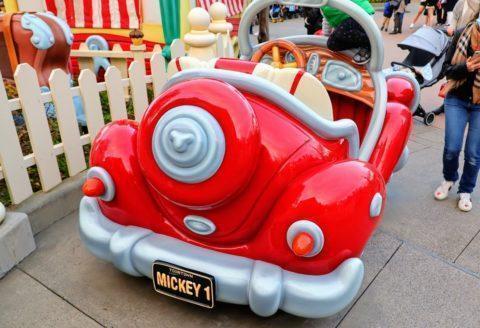 The rear side of Mickey's red car