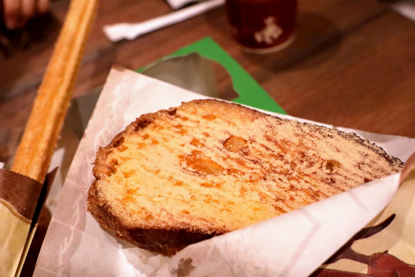 French toast sandwich and apple caramel churoos at La Taverne de Gaston, Tokyo Disney Resort