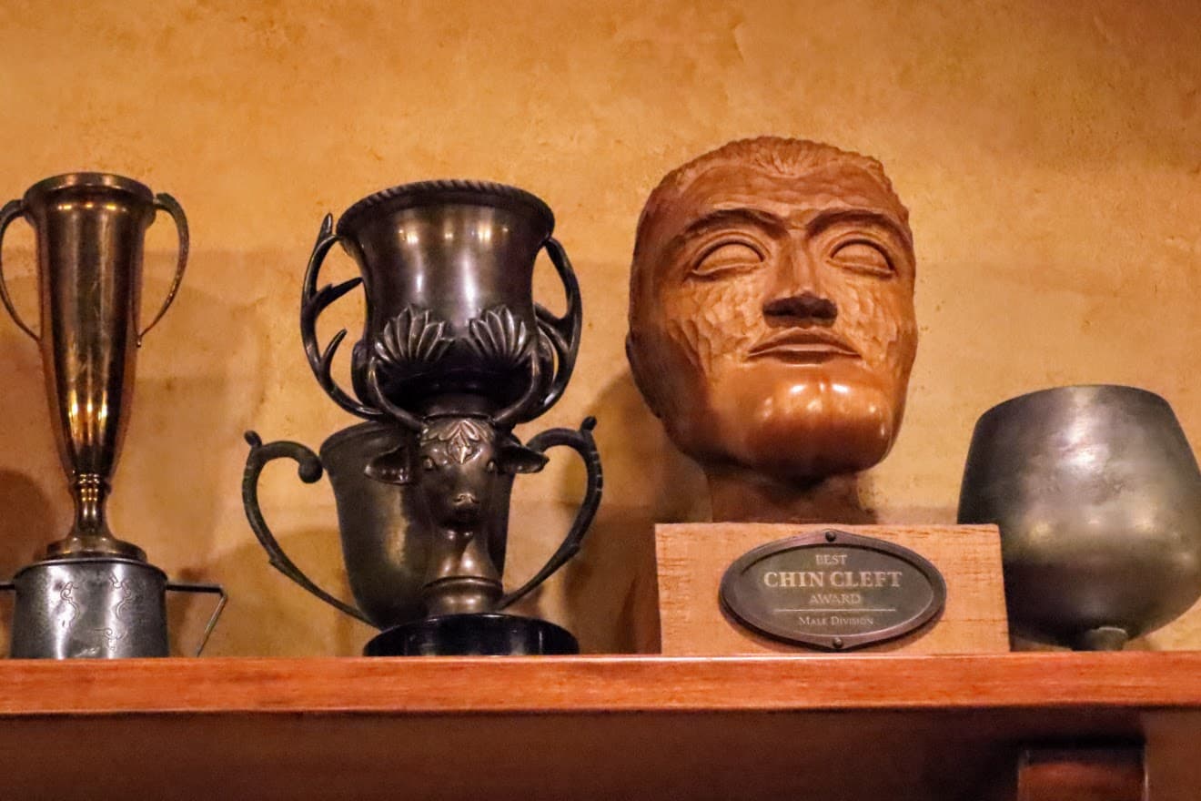 Gaston's trophies, including the best chin cleft award