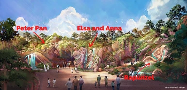 Disney Charcters hidden in the concept art of the entrance of Fantasy springs, planned in Tokyo DIsney Sea