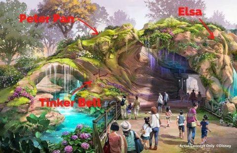 Disney Charcters hidden in the zoomed concept art of the entrance of Fantasy springs, planned in Tokyo DIsney Sea