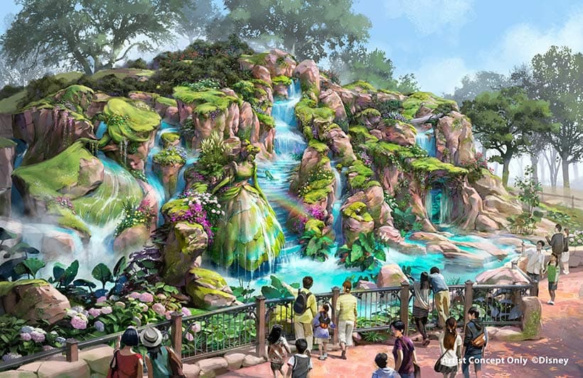 Concept art of a waterfall in Fantasy Springs