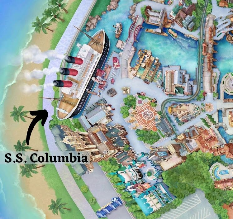 Location of the S.S. Columbia, Tokyo DisneySea