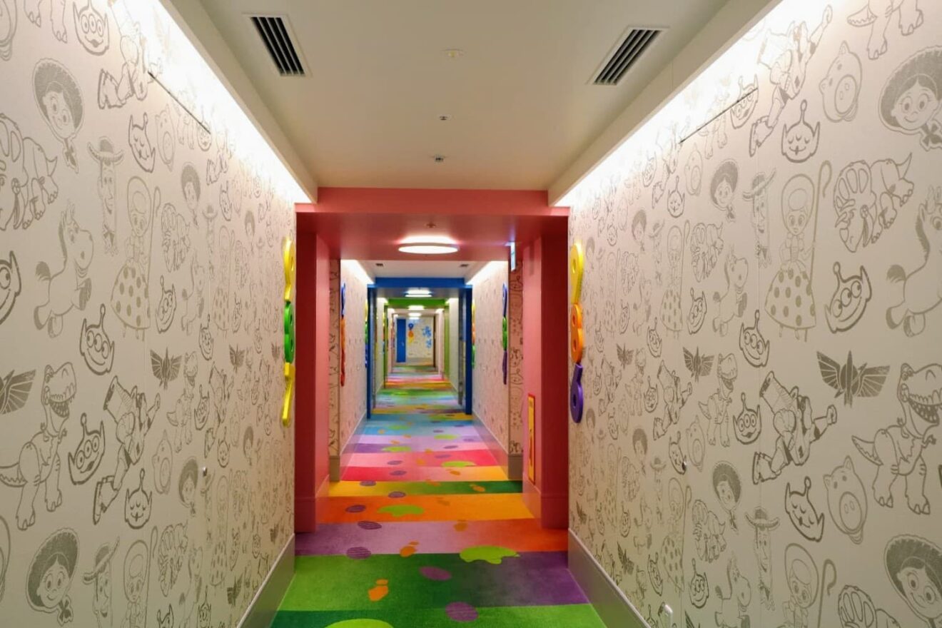 Footprints in the hallway of the Tokyo Disney Resort Toy Story Hotel